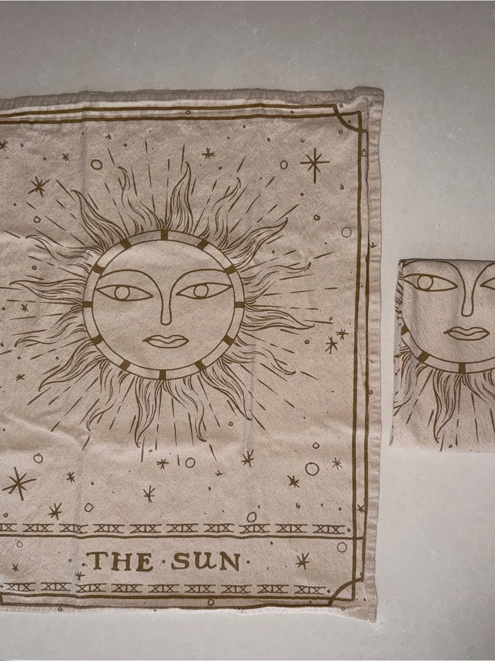 2 x The Sun Tarot Printed Linen Tapestries Tea Towels - Gold